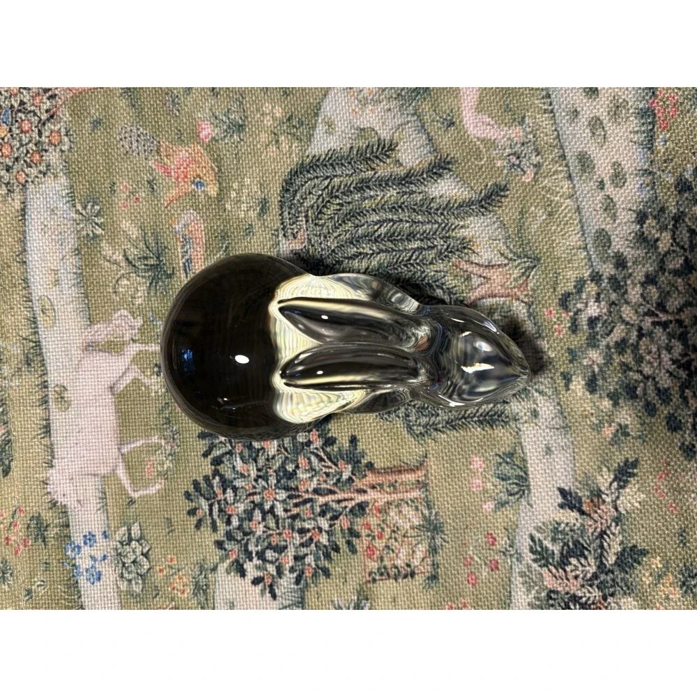 Vintage Clear Art Glass Rabbit Figurine Paperweight Solid Crystal Bunny 4 Inch